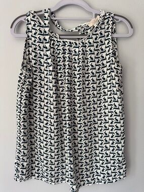 LOFT Cream Sleeveless Top with Black Rabbit Print